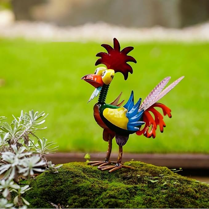 Garden Rooster Statues, Outdoor Animal Sculpture,Small Garden Rooster Decoration, Metal Rooster Statues, Lawn Ornaments,Chicken Ornament for Backyard Patio Lawn Decoration, 19 x 8 x 22cm