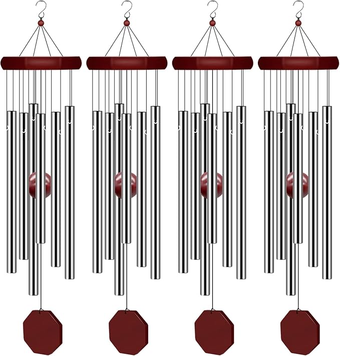 4 Pack Pgzsy Memorial Wind Chimes Outdoor Large Deep Tone, Outdoor Sympathy Wind-Chime Personalized with 6 Tuned Tubes, Elegant Chime for Garden Patio Balcony and Home