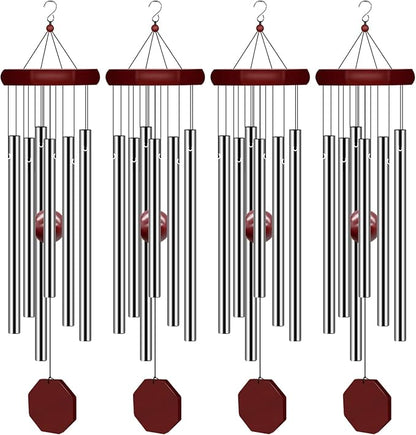 4 Pack Pgzsy Memorial Wind Chimes Outdoor Large Deep Tone, Outdoor Sympathy Wind-Chime Personalized with 6 Tuned Tubes, Elegant Chime for Garden Patio Balcony and Home