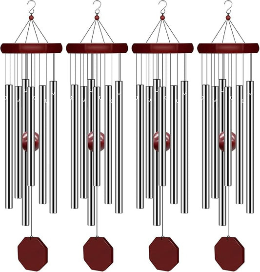 4 Pack Pgzsy Memorial Wind Chimes Outdoor Large Deep Tone, Outdoor Sympathy Wind-Chime Personalized with 6 Tuned Tubes, Elegant Chime for Garden Patio Balcony and Home