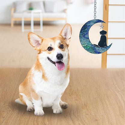 Dog Decor Stained Glass Moon Suncatchers Window Hanging, Wall Art Element Earth Tones Modern Design Home Garden Suncatcher, Dog Lovers for Halloween Decor