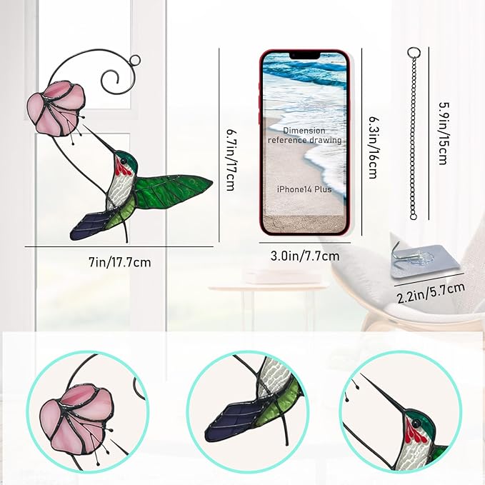 1PC Colorful Hummingbird Glass Window Decor Hanging Ornament, Home Wall Garden Decor, Hummingbird Light Catcher, Bird Lover Favorite Gardening Ornament