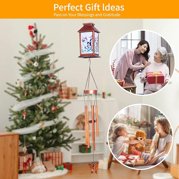 Cat Lantern House Solar Wind Chime-Solar Light Wind Chime for Outdoor Patio, Porch, and Garden Decorfor Nature Lovers,Shaped Wind Chimewith Lantern Design