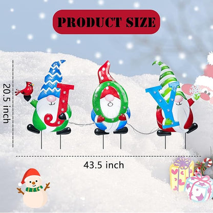 Afirst Christmas Yard Stakes Metal Christmas Outdoor Yard Decoration Gnomes Holding Joy Lighted Metal Stakes Outdoor Xmas Stake Lawn Pathway Garden Decoration