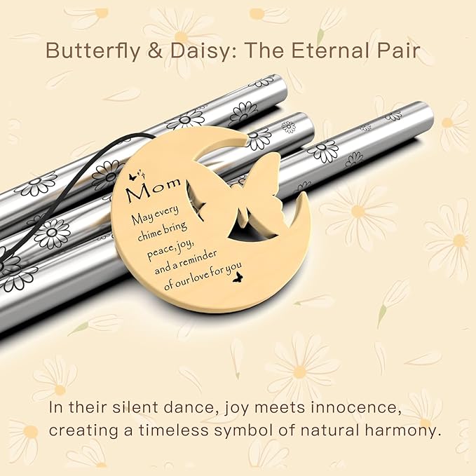 Gifts for Mom, Unique Mom's Birthday Gifts from Daughter Son, 32" Butterfly Daisy Modern Wind Chimes, Mother Gift for Birthday Mother's Day Thanksgiving, Garden Home Decor (for Mom)