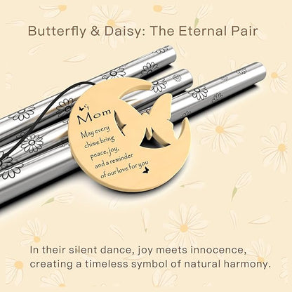 Gifts for Mom, Unique Mom's Birthday Gifts from Daughter Son, 32" Butterfly Daisy Modern Wind Chimes, Mother Gift for Birthday Mother's Day Thanksgiving, Garden Home Decor (for Mom)