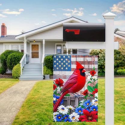 BlissYard Patriotic 4th of July Cardinal Bird Garden Flag American Memorial Day Yard Red Bird Dogwood Flower USA America Outside Decoration Summer Outdoor Small Decor Double Sided 12x18