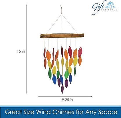 Blue Handworks Rainbow Waterfall Glass and Driftwood Chime, Sandblasted Glass and Found Wood Handcrafted Wind Chime