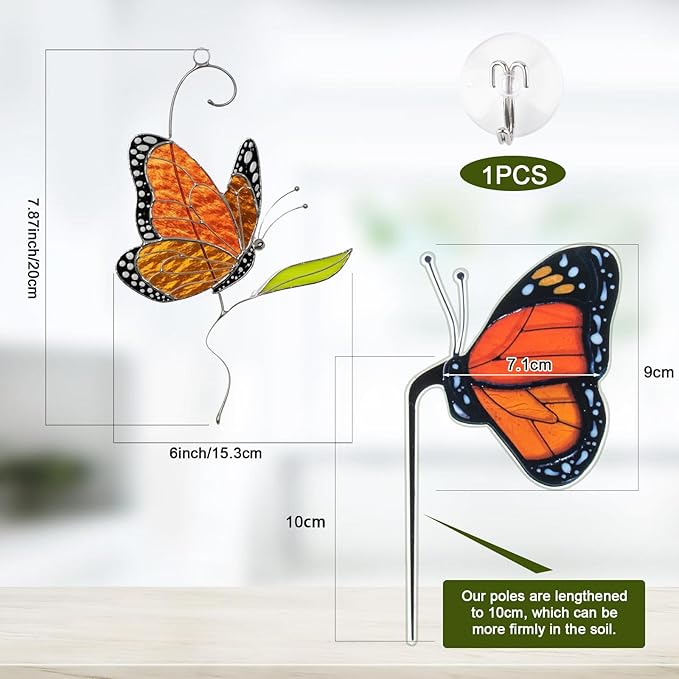 2 PCS Monarch Butterfly Decorations for Windows Hanging & Plant Decorations for Pots, Acrylic Suncatchers Butterfly Garden Yard Sun Catcher for Home Indoor Outdoor Decor- Gifts for Women
