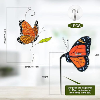 2 PCS Monarch Butterfly Decorations for Windows Hanging & Plant Decorations for Pots, Acrylic Suncatchers Butterfly Garden Yard Sun Catcher for Home Indoor Outdoor Decor- Gifts for Women