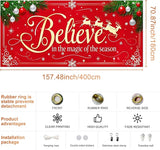 IVN Merry Christmas Happy New Year Believe Garage Door Banner 13x6 ft Christmas Garage Door Cover Wnter Scene Background Indoor Outdoor Red Snowflake Reindeer Holiday Decorations for Home and Events Wall Backdrop Decor
