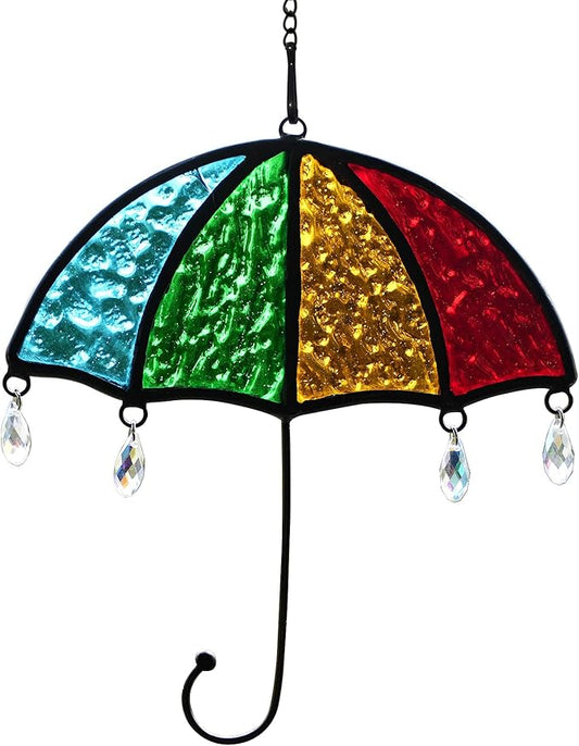 BOXCASA Umbrella Decor Suncatchers for Windows,Stained Glass Suncatchers Crystals Rainbow Umbrella,Stained Glass Window Crystal Beads Decor for Home,Living Room Bedroom Kitchen
