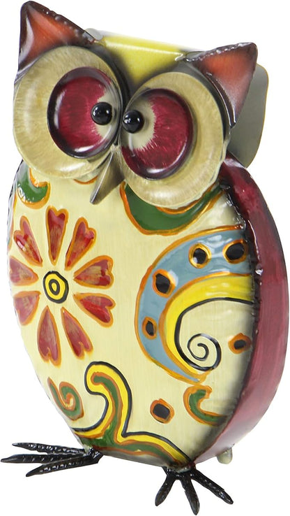 Deco 79 Metal Owl Decorative Garden Sculpture Indoor Outdoor Garden Statue with Floral Pattern, Outdoor Sculpture 8" x 4" x 11", Yellow