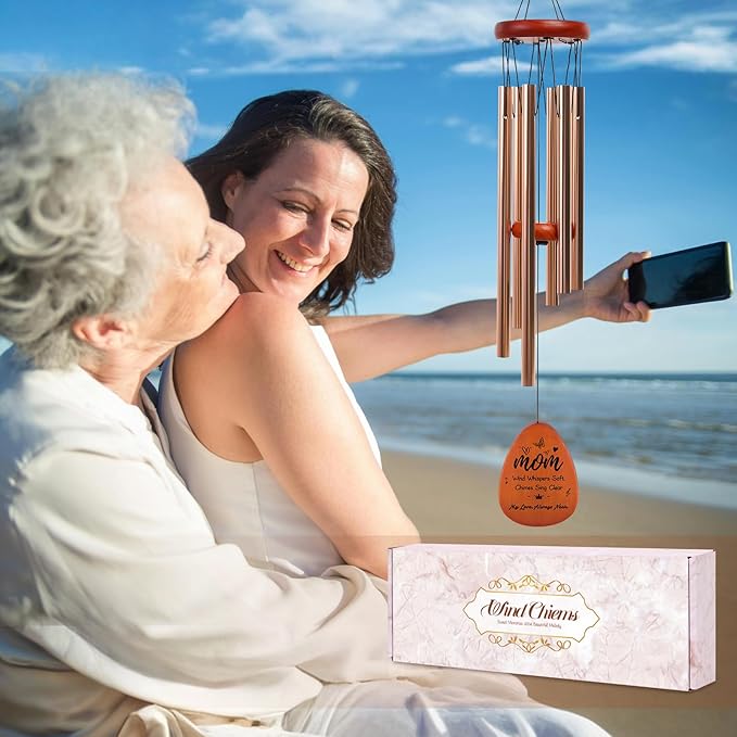 Wind Chimes for Outside, for Mom from Daughter Son with Gift Box, Deep Tones 6 Aluminum Tubes, Engraved Wood Sign, Thanksgiving for Mom, Garden Decor