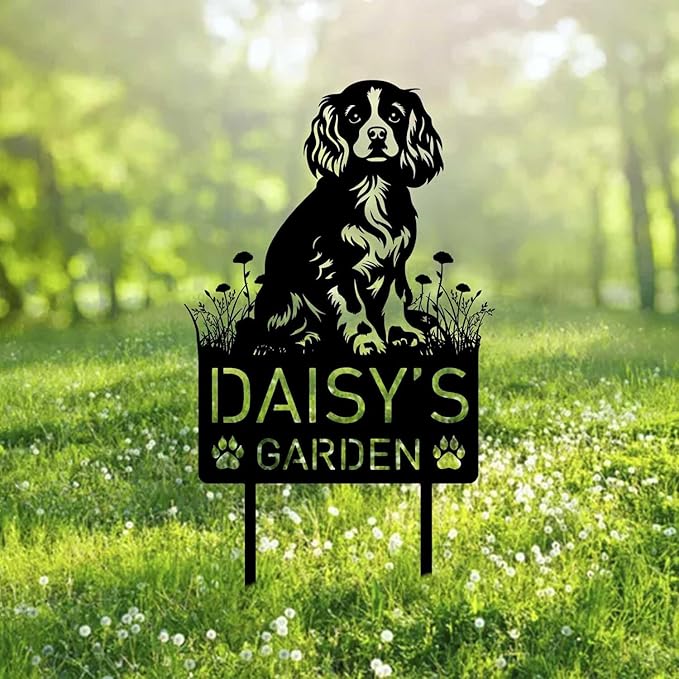 Custom King Charles Spaniel Dog Metal Memorial Garden Stake Personalized Pet Grave Marker Name Sign Remembrance Stake Decor,Memorial Statue Sign for Garden Outdoor Outside Yard Decor.