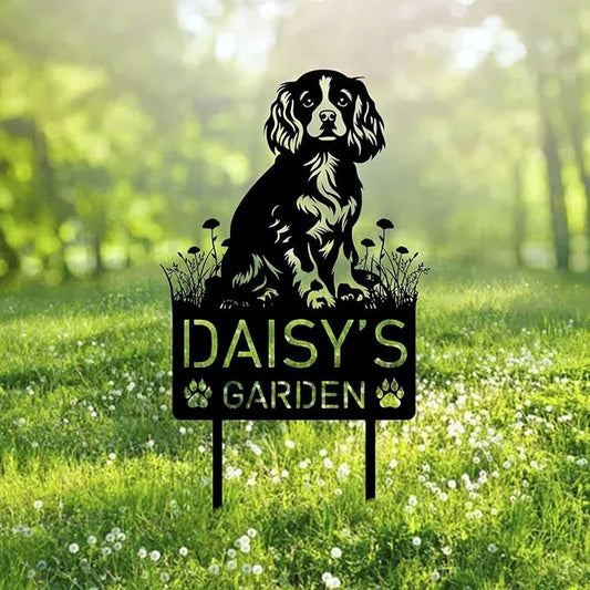 Custom King Charles Spaniel Dog Metal Memorial Garden Stake Personalized Pet Grave Marker Name Sign Remembrance Stake Decor,Memorial Statue Sign for Garden Outdoor Outside Yard Decor.