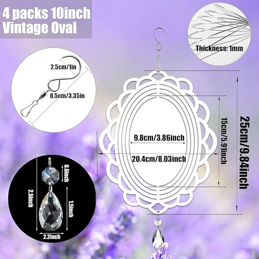 4Pack 10inch Sublimation Wind Spinner Blanks 3D Aluminum Metal Wind Sculpture Kinetic Spinners for Yard and Garden Indoor Art Ornaments Hanging Decoration (Vintage Oval)