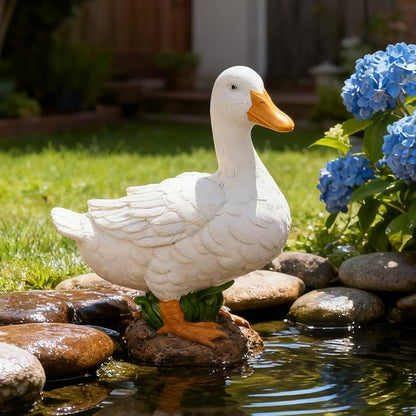 Porch Duck Statue Outdoor Decor,5.6''(H) White Duck Garden Sculptures for Yard Lawn,Resin Animal Figurines Home Patio Art Decorations