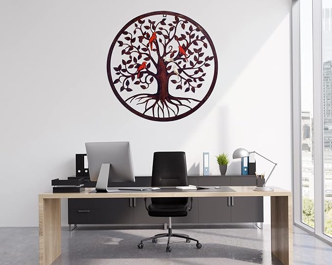 CHINDEUISYUT 18 Inches Tree of Life Wall Art Metal, Large Metal Tree of Life Wall Decor Wall Hanging for Living Room Bedroom Garden Porch Patio Office Home Decor, 18in x 18in x 0.88 in