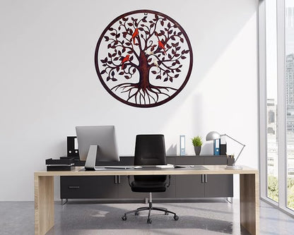 CHINDEUISYUT 18 Inches Tree of Life Wall Art Metal, Large Metal Tree of Life Wall Decor Wall Hanging for Living Room Bedroom Garden Porch Patio Office Home Decor, 18in x 18in x 0.88 in