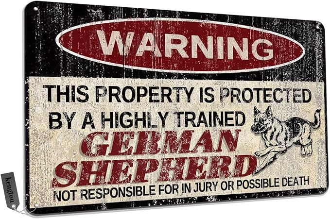 Vintage German Shepherd Metal Sign Warning This Property is Protected by Highly Trained German Shepherd Yard Sign Outdoor Home Wall Decor 12x8Inch