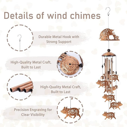 Wind Chimes for Outside, Pig Gifts for Women Men, Memorial Wind Chimes with 4 Aluminum Tubes, Farmhouse Decor for Garden Patio Porch, Includes Card & Box