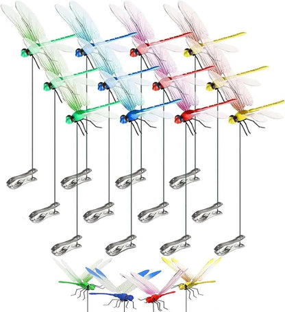 Upgrade 3D Simulation Fake Dragonfly Hat Clip to Keep Insects Away, 2026 New Plastic Dragonfly Garden Hummingbird Stakes with Sticks, Metal Garden Stakes Decorative Yard Ornaments Hat Golf Moving (12)