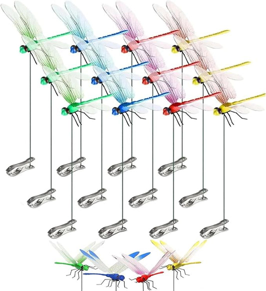 Upgrade 3D Simulation Fake Dragonfly Hat Clip to Keep Insects Away, 2026 New Plastic Dragonfly Garden Hummingbird Stakes with Sticks, Metal Garden Stakes Decorative Yard Ornaments Hat Golf Moving (12)