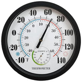Indoor Outdoor Thermometer Large Numbers 12 Inch Wall Weather Thermometer Hanging Garden Decor Hygrometer No Battery Needed (Black)