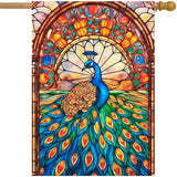 Stained Glass Peacock Spring House Flag 28x40 Inch Double Sided Large Burlap Yard Flag for Spring Summer Outdoor Outside Seasonal Decor