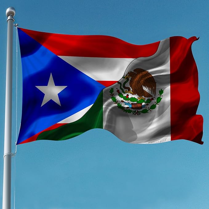 Puerto Rican Puerto Rico And Mexico Mexican Flag 3x5 Ft Double-Sided Printed Indoor/Outdoor Flag Polyester Fabric Decorative Banner With 2 Brass Grommets 3x5 Foot National Flags For Outside