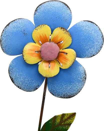 Linfevisi Outdoor Garden Decoration Flower Garden Stakes Metal Yard Art Signs Spring Decor Floral Lawn Ornaments Outside Plant Picks for Patio Porch Pathway 16 Inch Tall(Set of 4) (B)