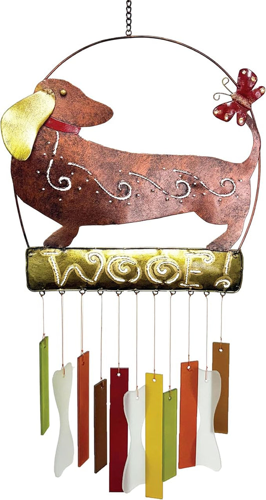 Blue Handworks Glass Wind Chime, Schatzi Dachshund Dog