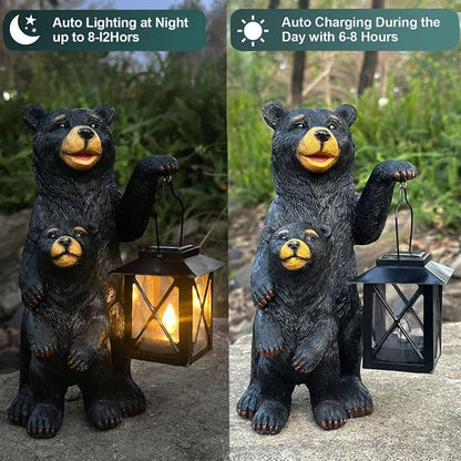 Solar Powered Black Bear Statue Decorative Lights - 10 Inch 1 Pack Black Bear Statue Outdoor Garden Patio Tabletop Decoration, Best Garden Gift for Mom, Lady