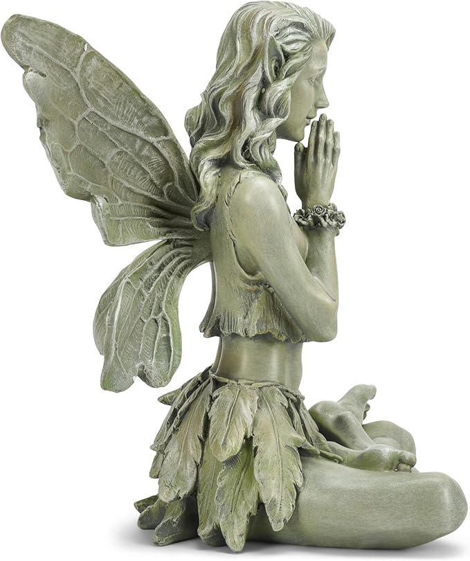 Napco Zen Flower Fairy Pale Green 11 Inch Resin Stone Outdoor Garden Statue