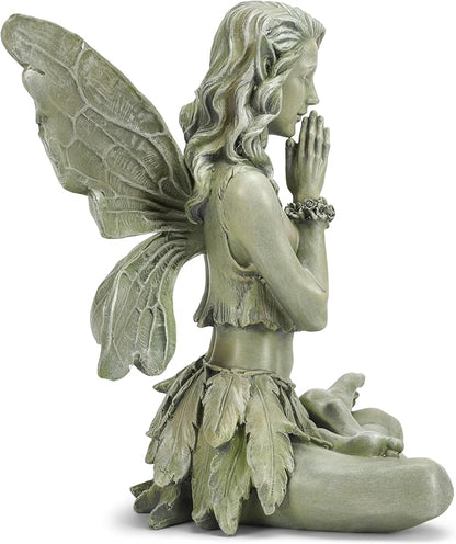 Napco Zen Flower Fairy Pale Green 11 Inch Resin Stone Outdoor Garden Statue