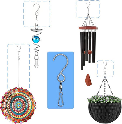 Wind Spinners, 2× 3D Stainless Steel Outdoor Hanging Wind Spinner, 2× Metal Pendants and 3× 360° Rotating Hooks with Wirerope, Reflective Decor for Outside Yard and Garden (2 Pack) (Helix-Like)