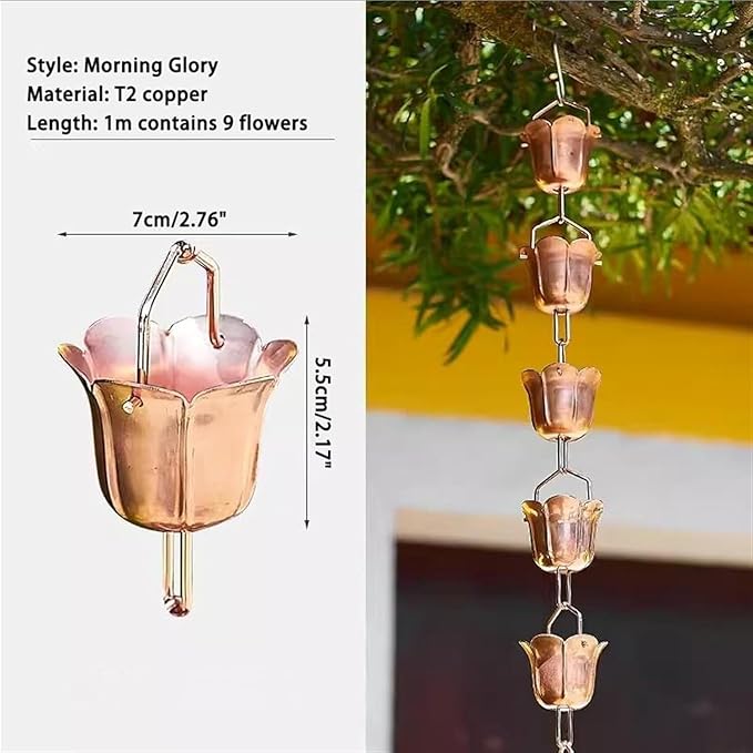 Pentagonal Rain Chain, Bell-Shaped Rain Chain for Gutter Downpipe, Garden Outdoor Decorative Rain Chain(Copper,2.6m/8.5ft)