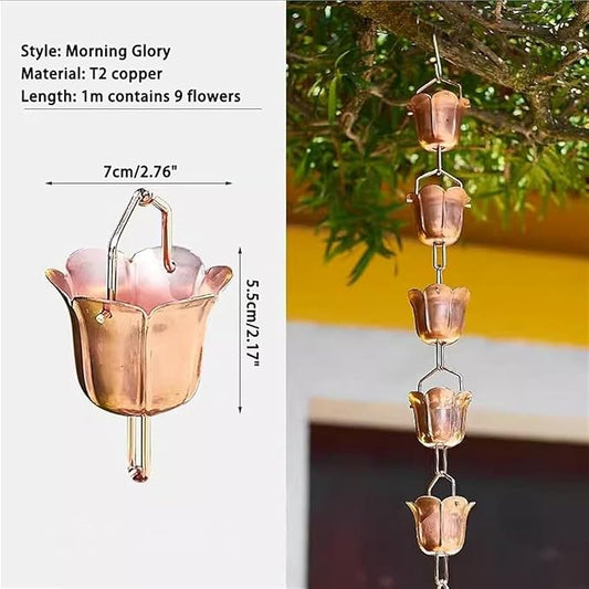 Pentagonal Rain Chain, Bell-Shaped Rain Chain for Gutter Downpipe, Garden Outdoor Decorative Rain Chain(Copper,1m/3ft)