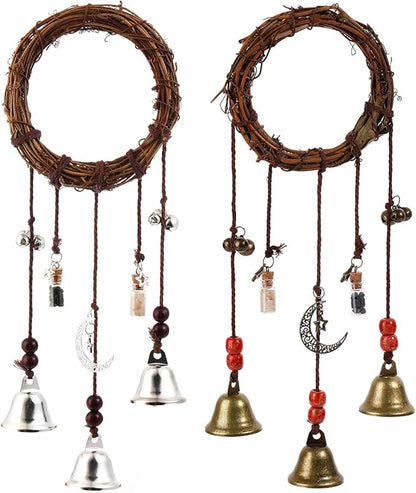 2 Pieces Witch Bells for Door Knob for Protection Hanging Bell Wind Chimes Handmade Decorative Bell for Boho Home Room Witchy Decor (Classic)