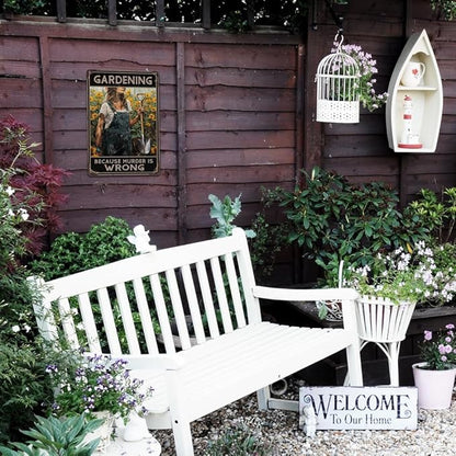 Funny Garden Decor Metal Signs - Gardening Gifts for Women - 12"x8"