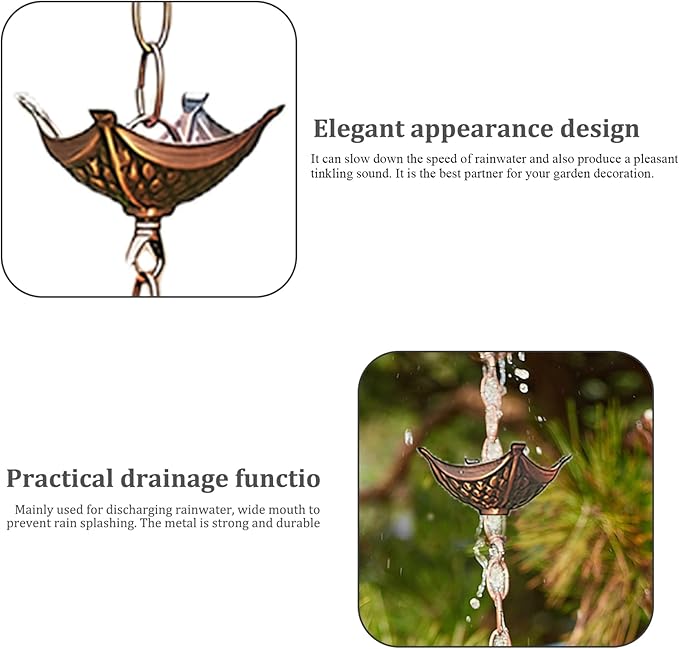 rain Chains for gutters Rain Chain Copper Imitation Chains for Gutters 3.3ft with 5 Cups Easy to Install Catcher for Outside Courtyards Replacement Style 1
