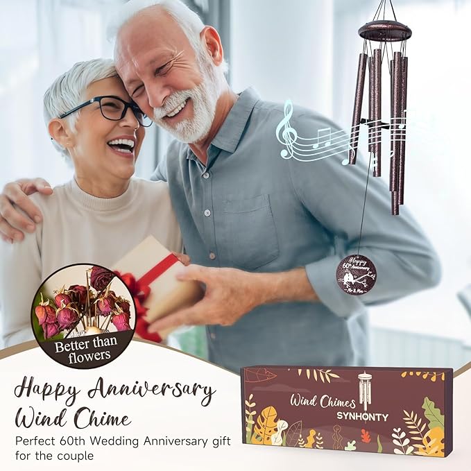 60th Anniversary Wind Chimes Gifts for Men Women, Romantic 60 Year Anniversary for Couples, Parents, Wife, Husband, Friends, Happy Anniversaries Decorations