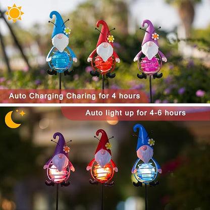 Gnome Solar Garden Lights, 22.4" H Waterproof Decorative Solar Stake Light, 3 Pcs Outdoor Statues Figurine Lights for Spring Garden Lawn Patio Yard Decoration