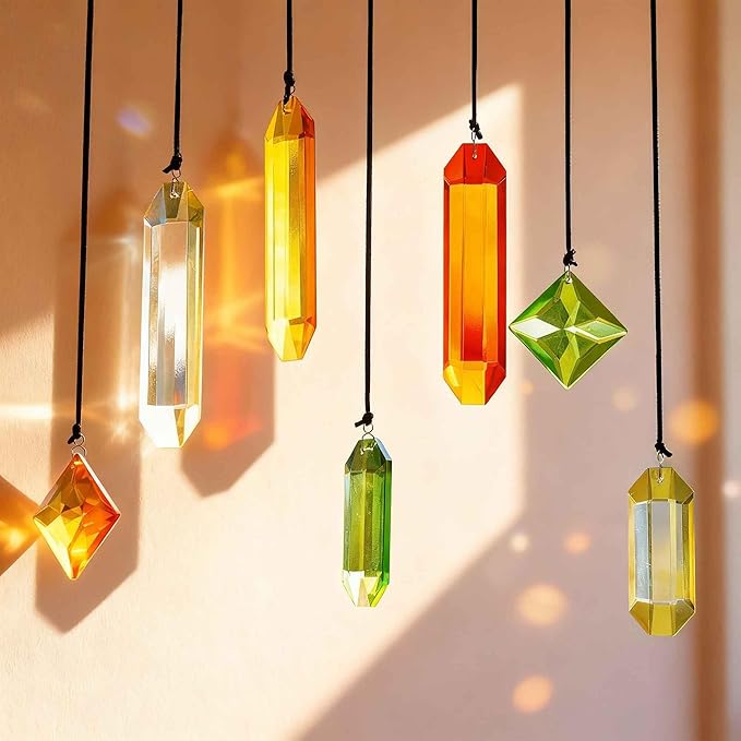 HDCRYSTALGIFTS 7PCS Crystal Prisms Suncatcher for Window Hanging, Rainbow Sun Catchers Indoor Window, Home Garden Thanksgivng Day Christmas Decorations (Season Design)