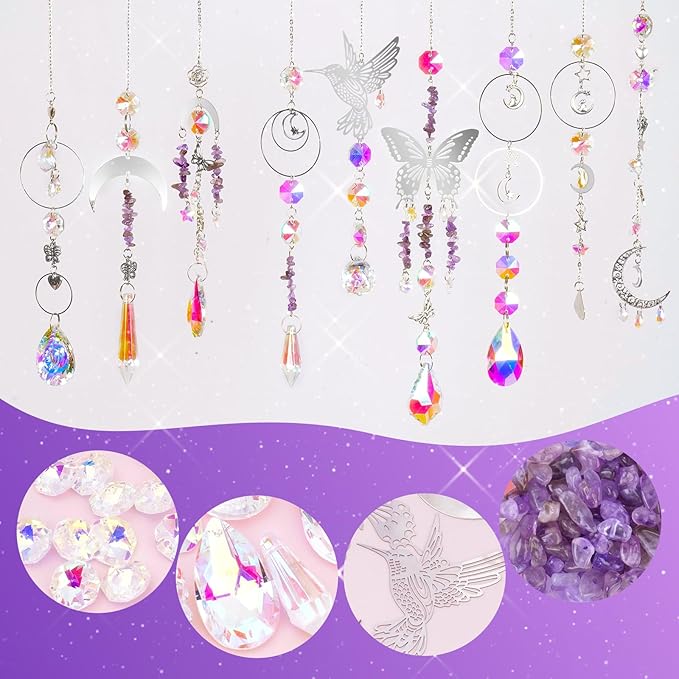 400Pcs Sun Catchers DIY Making Kit for Adults Arts and Crafts Crystal Suncatcher Hanging Prism Rainbow Maker for Indoor Window Garden Christmas Decor Hummingbird