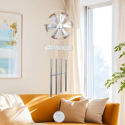MUMTOP Wind Chimes for Outside, Metal Wind Chimes Outdoor with Wind Spinner and Welcome Sign for Home, Garden and Patio Decor