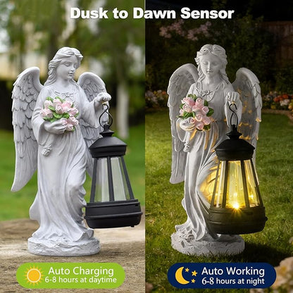 VEEKI Solar Angel Statue Outdoor, Garden Statue Angel Figurine Lights Outdoor Waterproof, Resin Angel Sculpture for Garden Yard Lawn Grave Cemetery Decor, Gift for Mom Grandma Women