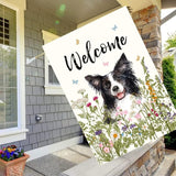 Floral Border Collie Garden Flag Spring Summer House Flags 28 x 40 Double Sided Flower Dog Yard Flags for Outside Large Outdoor Welcome Flags
