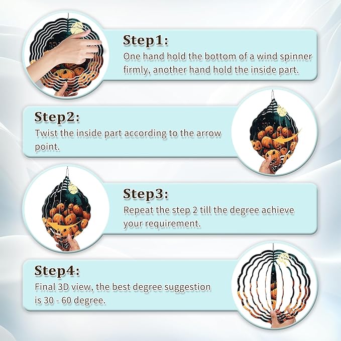 Halloween Pumpkin Moon Wind Spinners Outdoor, Hanging Wind Spinner for Garden Decoration, 8 inch 3D Stainless Steel Metal Wind Sculpture for Indoor/Outdoor Decor